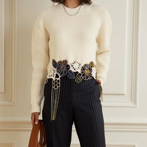 AREA NYC cropped crystal embellished ribbed cotton blend sweater